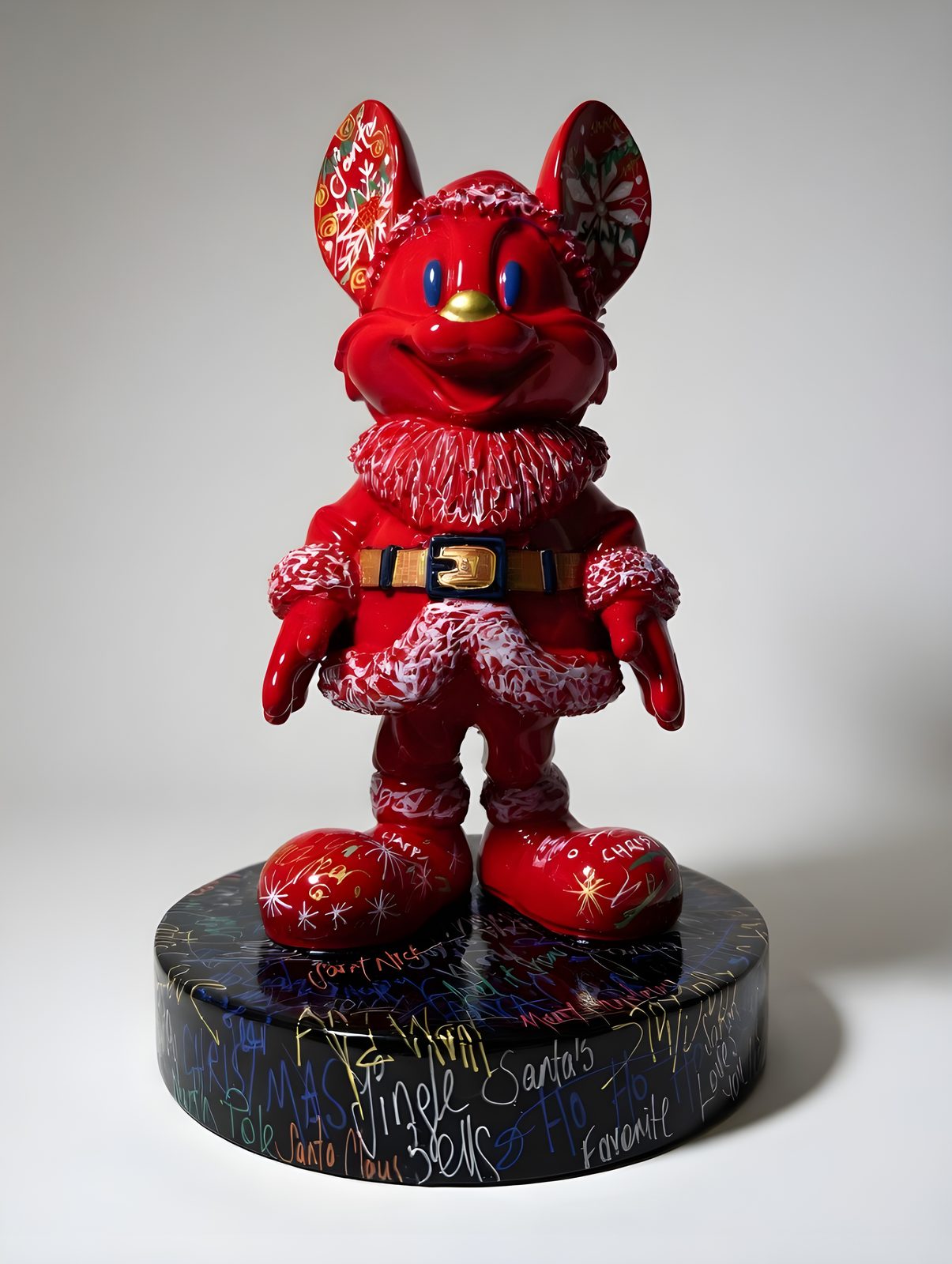 Mr Roo, red figure in Santa costume with white trim, pop-art sculpture by Nursel Önen, NÖ-MR-29