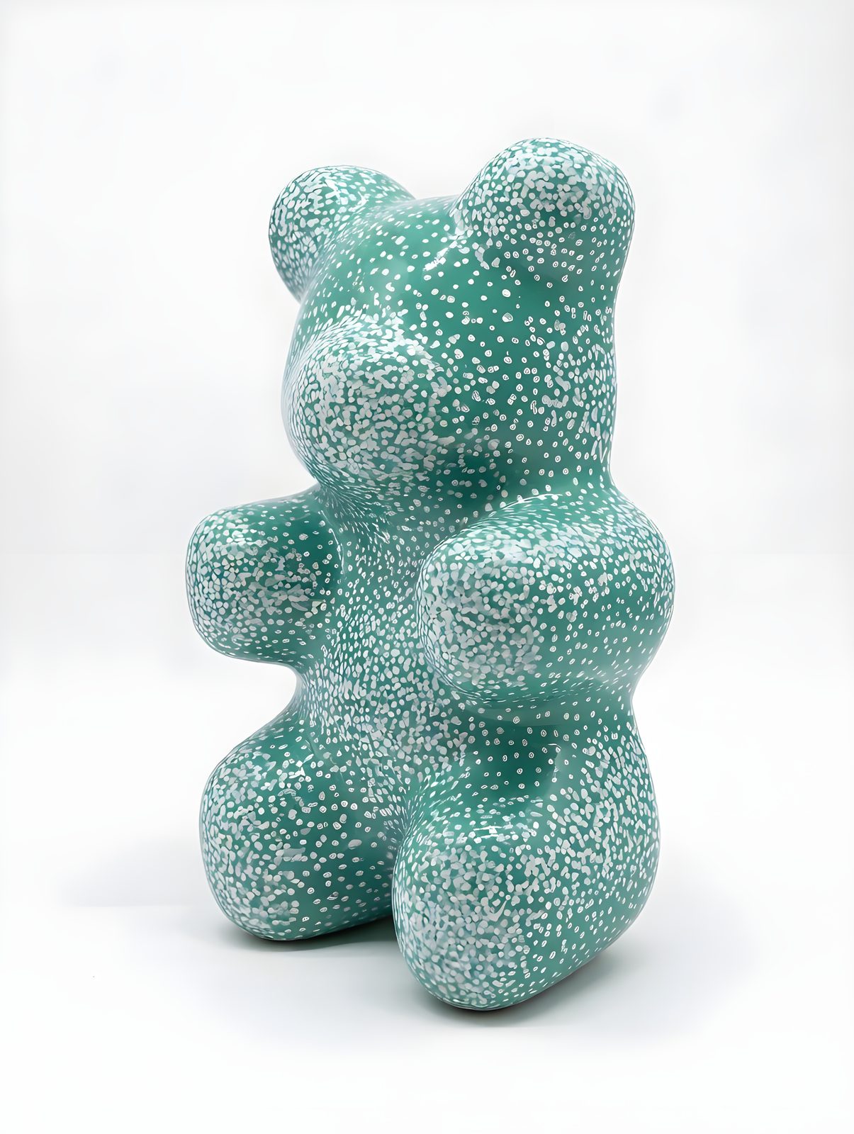 Pandy, mint green figure with small white dots, pop-art sculpture by Nursel Önen, NÖ-PA-19